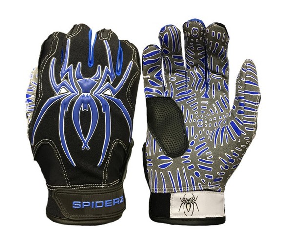 Spiderz Hybrid Tac Palm Adult Baseball/Softball Batting Gloves - Black/White/Blue - L