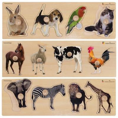 Kaplan Early Learning Large Knob Animal Puzzle Set - Set of 3