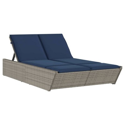 vidaXL Double Sun Lounger with Cushions Gray Poly Rattan