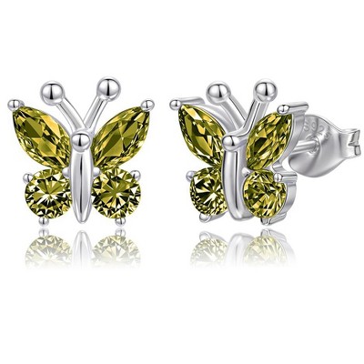 Molenia Birthstone Butterfly Earrings for Women：925 Sterling Silver Stud Dainty Cute Gifts for Girls Daughter Friend Birthday Graduation Christmas