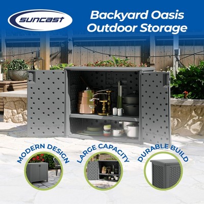 Cool Gray Lockable Wicker Plastic Outdoor 2-Door Cabinet