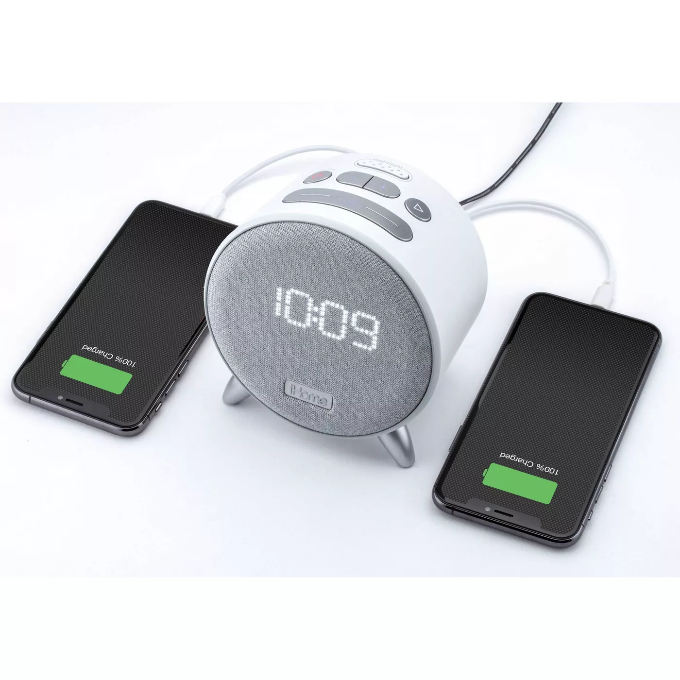 iHome Bluetooth Alarm Clock with Dual USB Charging and Nightlight - White/White - image 9 of 11