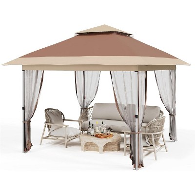 12x12 FT Pop Up Gazebo with Automatic Eaves & Central Lock - Heavy Duty Water-Resistant Oxford Canopy, Easy Fold Portable Shelter for Patio