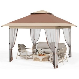 12x12 FT Pop Up Gazebo with Automatic Eaves & Central Lock - Heavy Duty Water-Resistant Oxford Canopy, Easy Fold Portable Shelter for Patio - 1 of 4