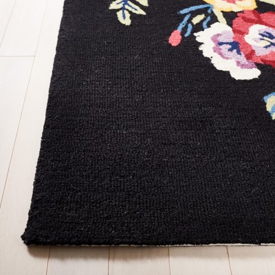 Chelsea Black and Rose Floral Wool 6' x 9' Oval Rug