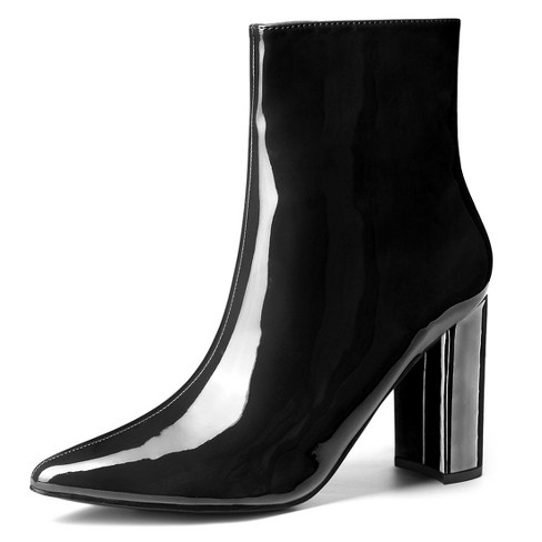 Women's Patent Leather Chunky Heels Ankle Boots