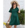 Clearlove Maternity Dress Floral Print V-Neck Midi A-Line Shirred Short Sleeves Ruffled Flowy Summer Boho Baby Shower Photoshoot - 2 of 4