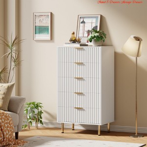 Hallway Fluted 5 Drawer Storage Dresser, Tall Modern Chest w/ Ample Deep Drawers and Wide Top, Wooden Organizer - 1 of 4