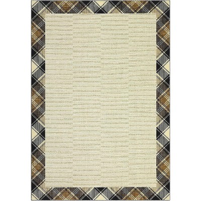 Washable Modern Bordered Plaid Rug Non Slip Low Pile Rug Soft Throw Floor Cover Foldable Indoor Carpet for Living Room Bedroom Playroom Nursery