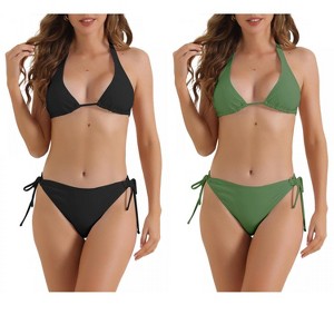 INSPIRE CHIC Women's Triangle Halter String Tie Back Triangle Bottoms Swimwear Bathing Bikini Suits 2 Sets - 1 of 4