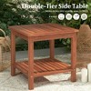 Resenkos Garden Coffee Tables,Outdoor Furniture Tables,Set of 2 Double-Tier Acacia Wood Patio Side Table with Slatted Tabletop and Shelf Brown - 2 of 4