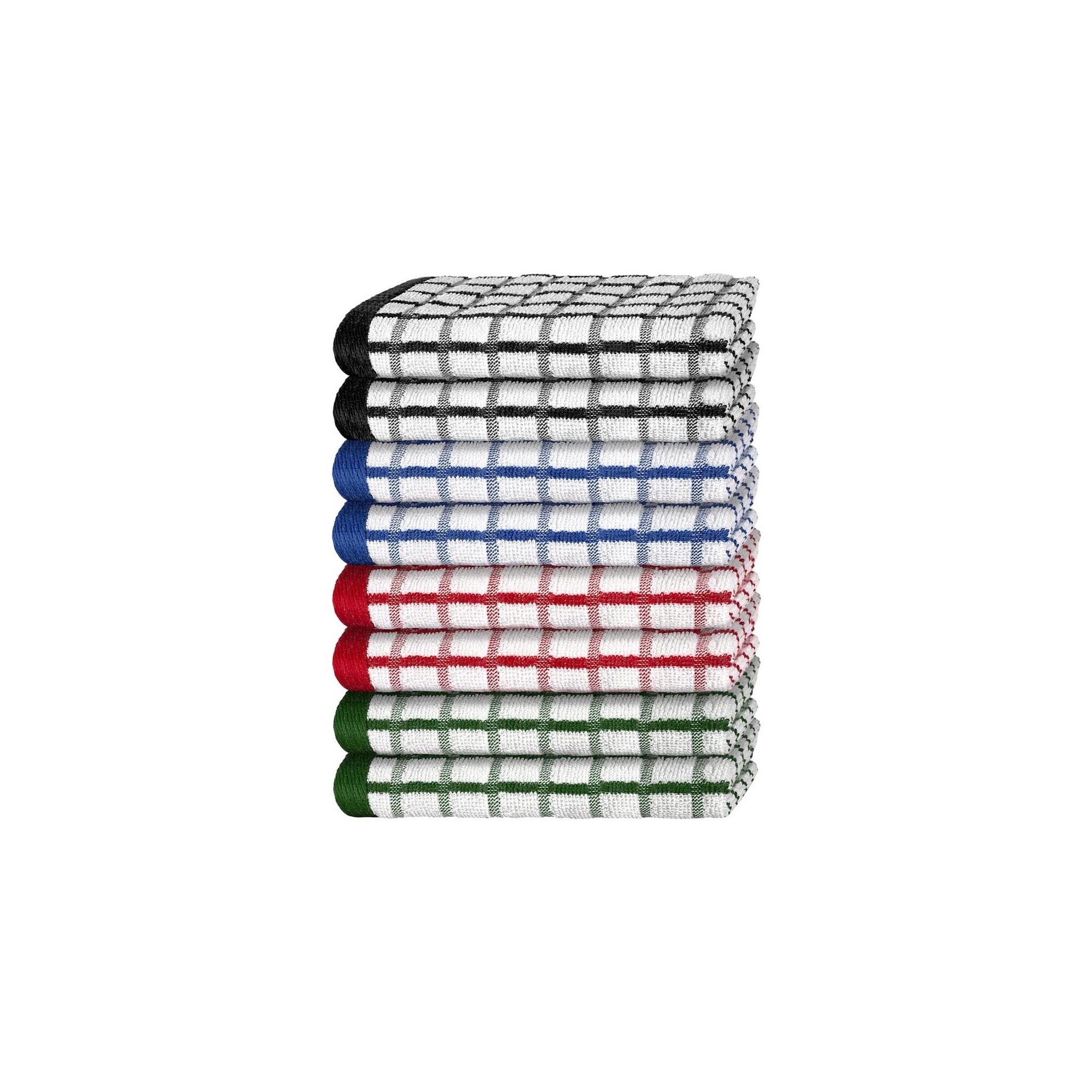 White Classic 100% Cotton Checkered Design Kitchen Towel Set of 8 - 16x26" Multicolor