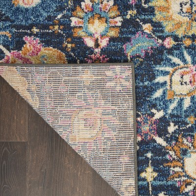 Bohemian Bliss Navy Floral Hand-Knotted 2x3 Synthetic Rug