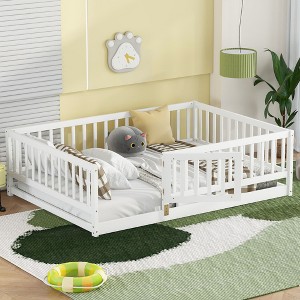 CAVINAS Twin/Full Size Floor Bed,Toddler Floor Bed with Fence and Door,Montessori Floor Bed for Kids,Girls,Boys - 1 of 4
