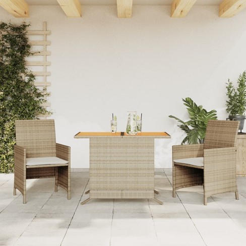 Vidaxl 3 Piece Bistro Set with Cushions Beige Poly Rattan