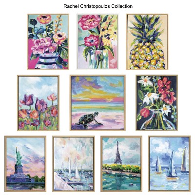 Summer Sip Flamingo Print on Canvas with White Frame