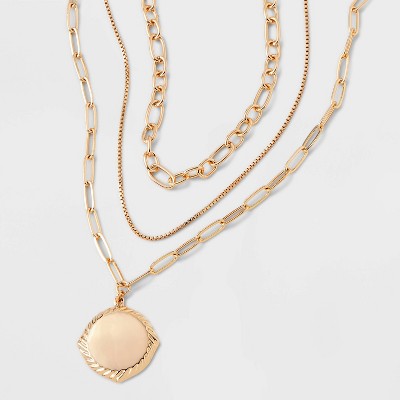 Gold 3 Row With Coin Pendant Necklace - A New Day™ Gold: Nickel-Free Multi-Strand Jewelry