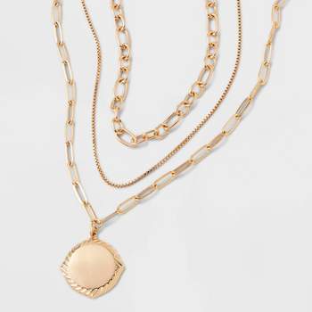 Gold 3 Row With Coin Pendant Necklace - A New Day™ Gold