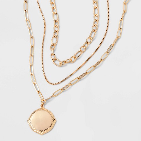 Gold 3 Row With Coin Pendant Necklace - A New Day™ Gold