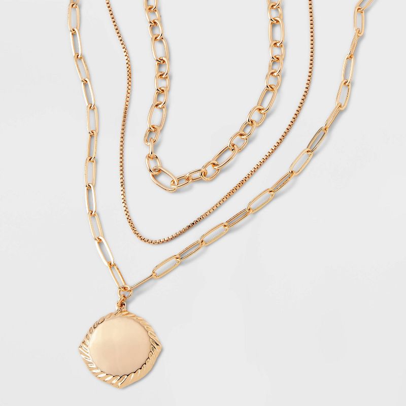 Gold 3 Row With Coin Pendant Necklace - A New Day&#8482; Gold, 1 of 6