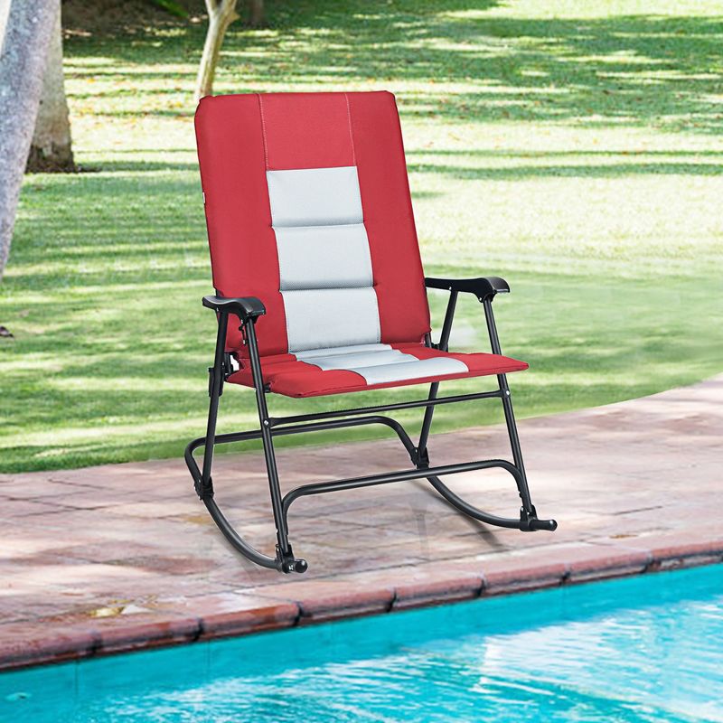 Costway Set of 2 Padded Folding Rocking Chairs Patio Garden Yard Camping Red/Blue, 2 of 11