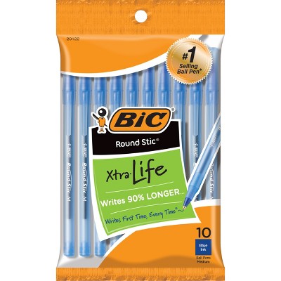 BIC Xtra Life Ballpoint Pens, Medium Tip, 10ct - Blue: School Supplies, 1.0mm, Pocket Clip, Stationery, Office Essentials