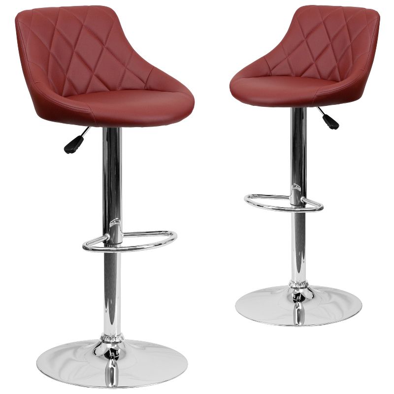 Emma and Oliver 2 Pack Contemporary Vinyl Bucket Seat Adjustable Height Barstool with Diamond Pattern Back and Chrome Base, 1 of 12