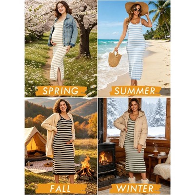 Женские платья INSPIRE CHIC Women's Maternity Dress Bodycon Striped Long Midi Sleeveless Cami Knit Casual Fitted Pregnancy Dresses Large Blue — фото 4