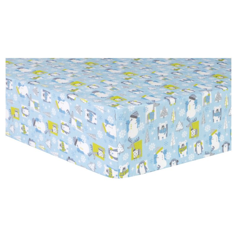 Trend Lab Deluxe Flannel Fitted Crib Sheet - Blue Snow Pals, 1 of 5
