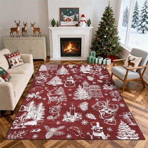 GustoWave Washable Christmas Floor Area Rug, Low Pile Christmas Printed Carpet, Red - 1 of 4