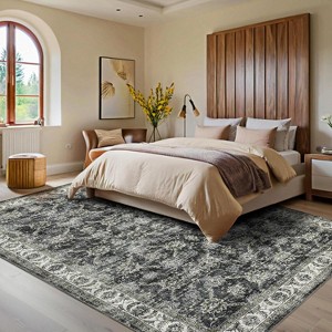 Vintage Washable Area Rug with Non-Shedding, Foldable Floral Print Rug with Non-Slip & Stain Resistant for Living Room, Bedroom - 1 of 4