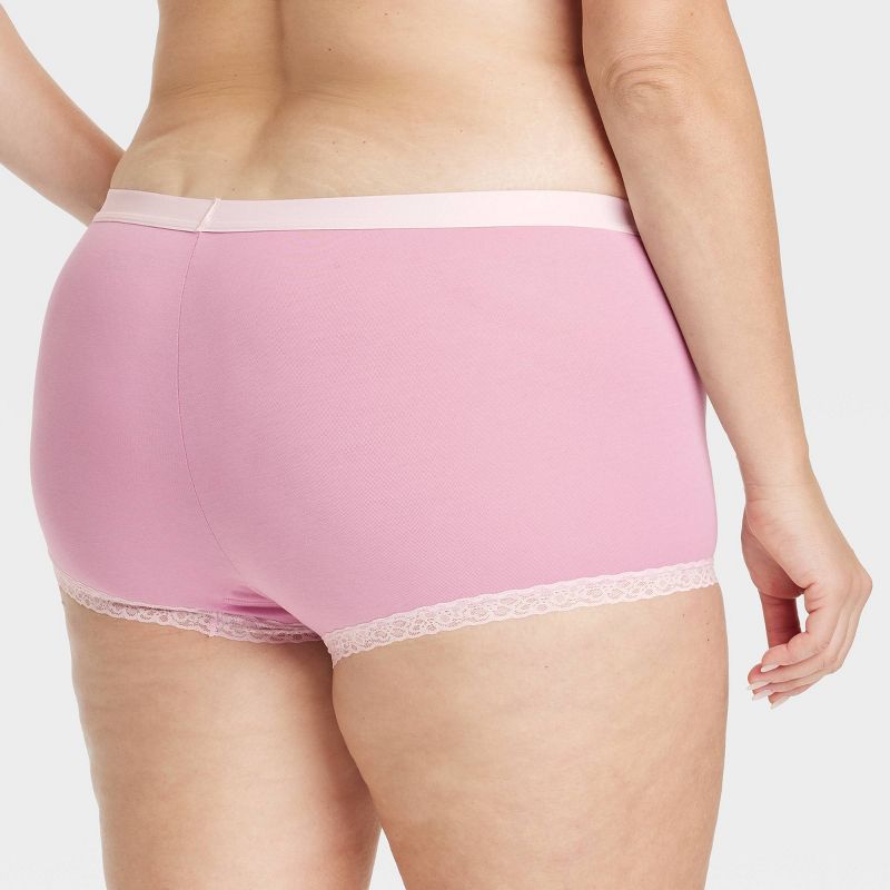 Women's Lace Trim Cotton Boy Shorts Underwear - Auden™, 3 of 4