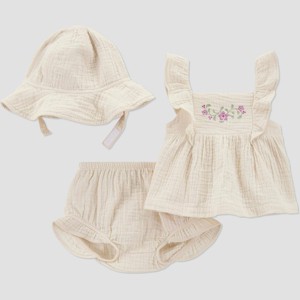 Carter's Just One You® Baby Girls' Creme Floral Dress with Hat - Cream - 1 of 3