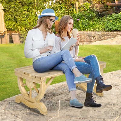 VYNXARIA Outsunny 2-Person Wooden Garden Bench - Rustic Wagon Wheel Design for Outdoor Charm