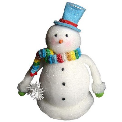 Allstate Floral 9" White and Blue Snowman with Scarf Christmas Tabletop Figurine