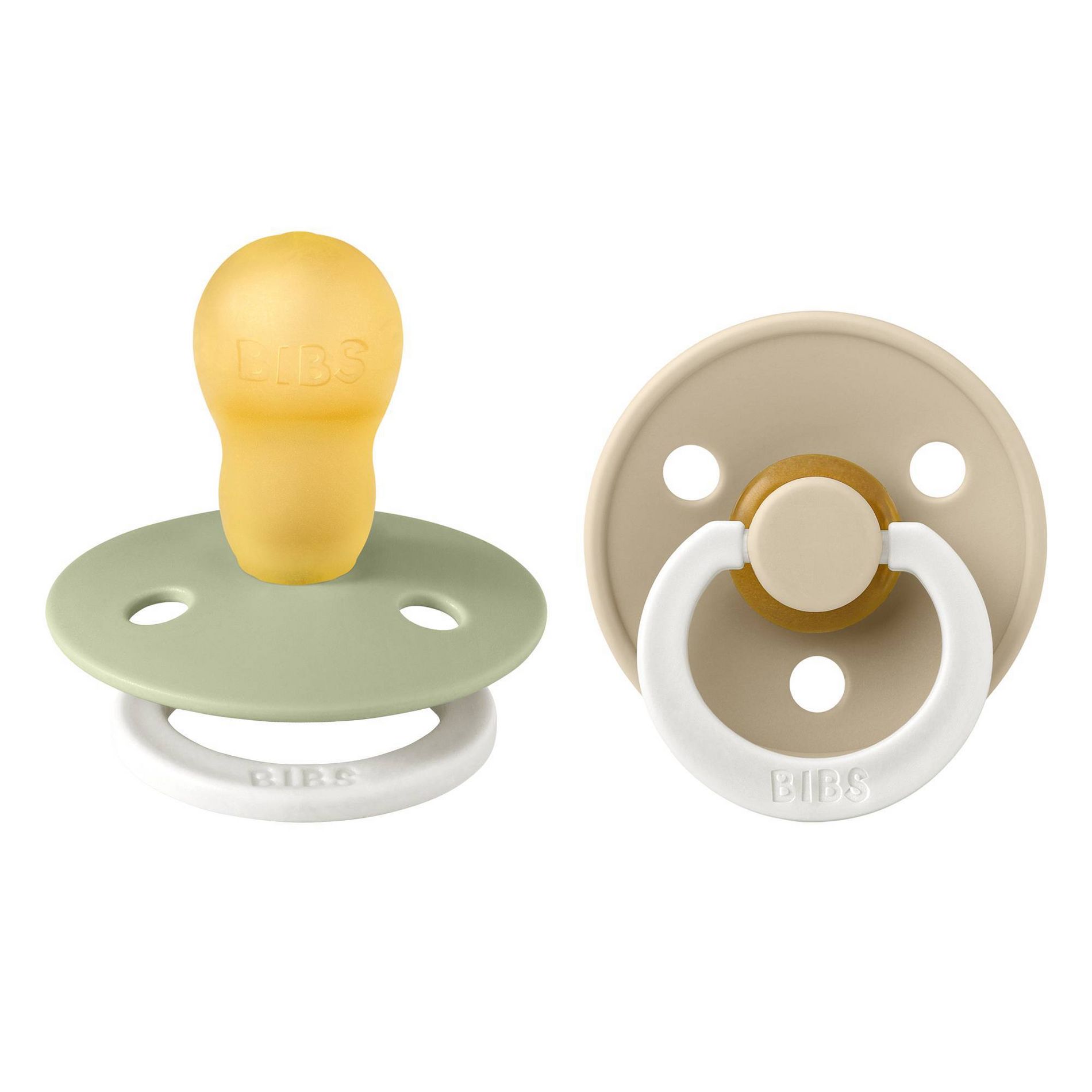 Bibs Colour Pacifiers Latex 3-18 Months - Size 3 - Sage Glow/Vanilla Glow - 2pk