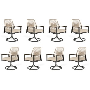 Captiva Designs Outdoor Patio Beige Rattan Dining Chairs with Thick Cushions and Woven Wicker Backs - 1 of 4