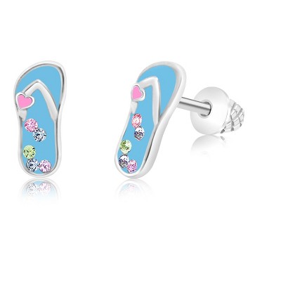 Chanteur Hypoallergenic Kids Jewelry Accessories Flip flop Blue CZ White Gold Palladium Plating Stud Earrings Surgical Titanium Posts