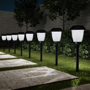 Set of 8 Solar Outdoor Lights - 16-Inch-Tall Stainless-Steel Path Stake Lighting for Garden, Landscape, Yard, and Driveway by Nature Spring - 1 of 4