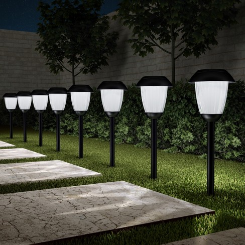 Set of 8 Solar Outdoor Lights - 16-Inch-Tall Stainless-Steel Path Stake Lighting for Garden, Landscape, Yard, and Driveway by Nature Spring - image 1 of 4