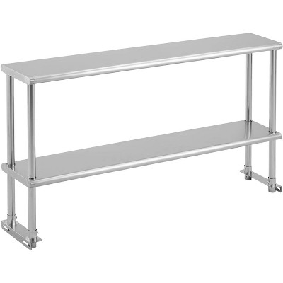 Double Overshelf of Stainless Steel, 12 x 60 Inches Height Adjustable Commercial Shelf Prep Work Table in Restaurant Kitchen Home
