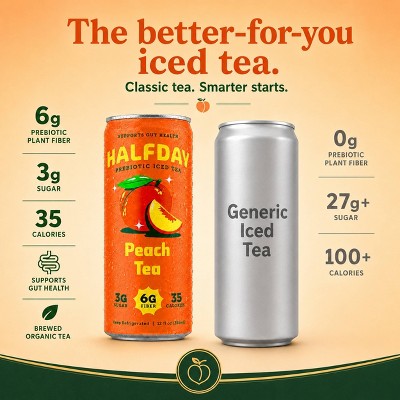 Halfday Prebiotic Iced Tea Peach Tea - 12 fl oz Can
