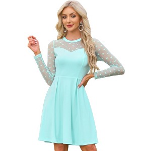 Allegra K Women's Heart Mesh Sheer Long Sleeve Gothic Cocktail Skater Party Dress - 1 of 4