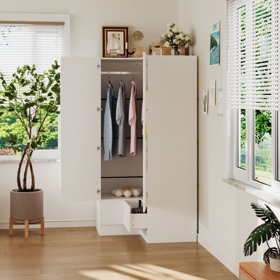 FUFU&GAGA White Corner Wardrobe Clothes Organiser with Hanging Rod Drawer