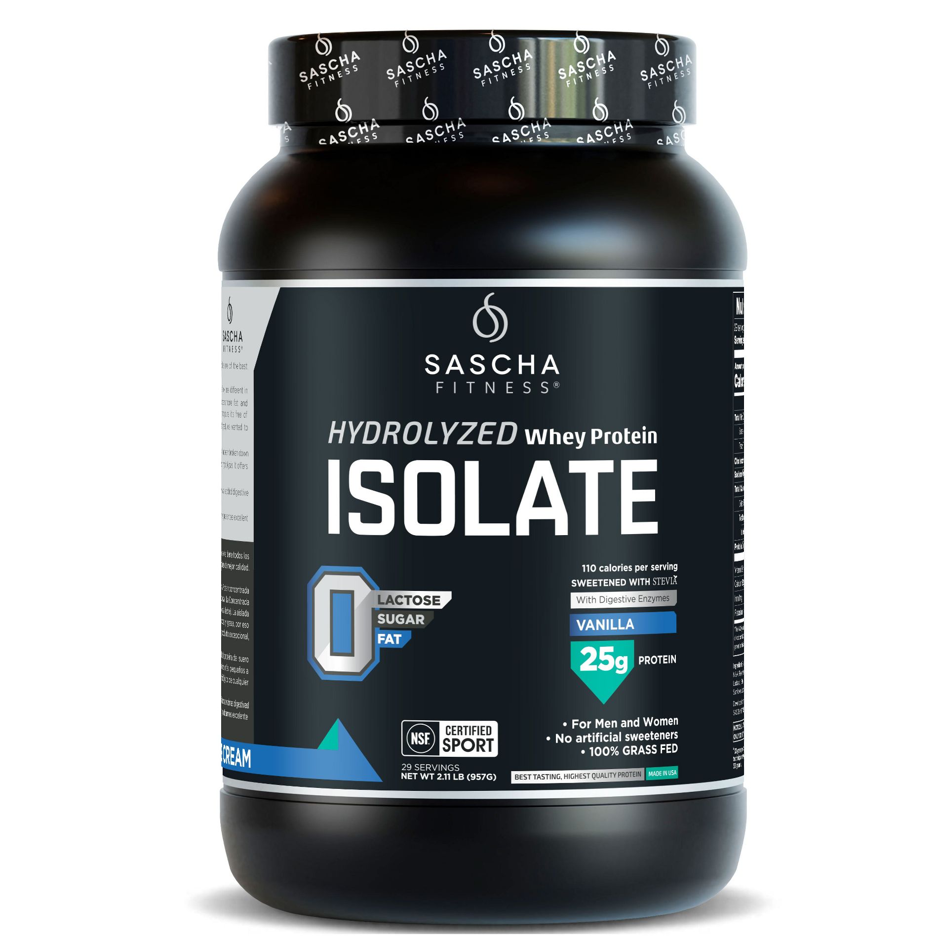 Sascha Fitness Hydrolyzed Whey Protein Isolate – 100% Grass-Fed – Vanilla – 2.1 lbs