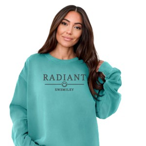 Simply Sage Market S.W.Smiley Embroidered Radiant Smiley Outline Garment Dyed Sweatshirt - 1 of 4