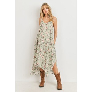 Hello Miz Women's Floral V Neck Sleeveless Spaghetti Strap Maternity Midi Dress - 1 of 4