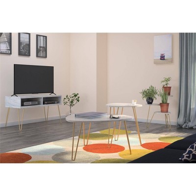 Athena 42'' White Faux Marble TV Stand with Gold Legs