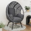 Outdoor PE Rattan Upholstered Lounge Egg Chair,Grid Style Wicker Basket Swing Chair With Metal Frame For Patio Living Room-Coolbibila - 2 of 4