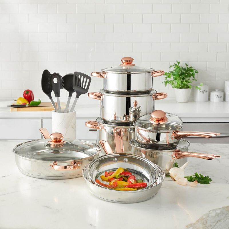 BrylaneHome 18 Piece Copper Accent Stainless Set, 1 of 2